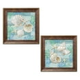thumbnail image 2 of Gango Home Decor Coastal Watercolor Beach Decor | Blue, Green & Cream Shell & Starfish; Two 12x12in Art Prints in Gold Trim Brown Frames, 2 of 6