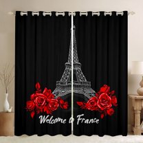 Homewish Red Rose Black Out Curtains,France Prias Eiffel Tower Curtains Pack of 2 (42x63 Each),Valentine'S Day Theme Bedroom Curtains For Men Women,Ultra Soft Home Decor