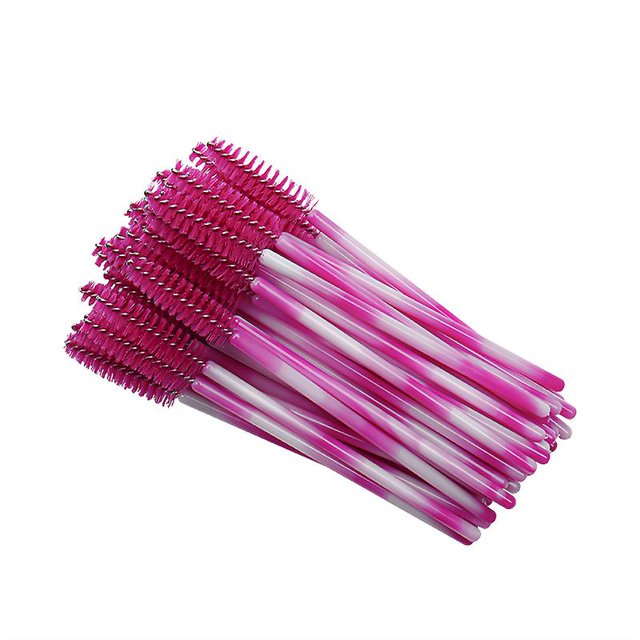 100 Uds. Cepillo desechable para rímel, varilla de doble Color, rodillo para pestañas, cepillo portátil de nailon para pestañas, peine para pestañas (rosa roja) Feliz Sencillez