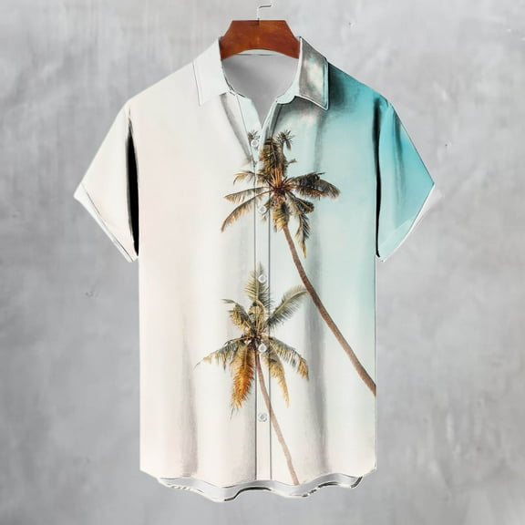 Alkepwun Hawaiian Shirt for Men Plus Size Casual Lapel Collared Short Sleeve Button Down Shirts Summer Beach Vacation Tropical Print Aloha Shirt on Clearance