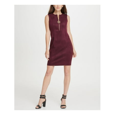 DKNY Womens Burgundy Sleeveless Above The Knee Sheath Formal Dress Size: 12