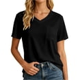 thumbnail image 2 of T Shirts for Women 2026 Summer Short Sleeve V Neck Casual Loose Plain Tshirts Work Blouse Basic Tees with Chest Pocket, 2 of 6