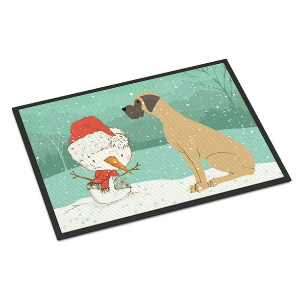 Fawn Natural Great Dane Snowman Christmas Door Mat