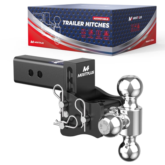 MOSTPLUS 2.5 Inch Hitch Receiver 4 Inch Drop Adjustable Trailer Hitch Ball Mount with Triple Trailer Balls 20000 lbs Capacity