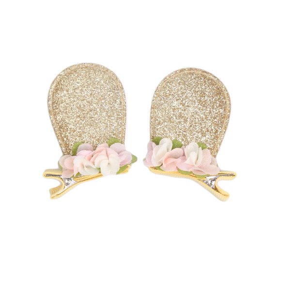 Horquillas para el pelo con forma de flor de conejito, horquillas para el pelo con orejas de conejo de Pascua, horquillas para niñas JHE18 (oreja dorada E)