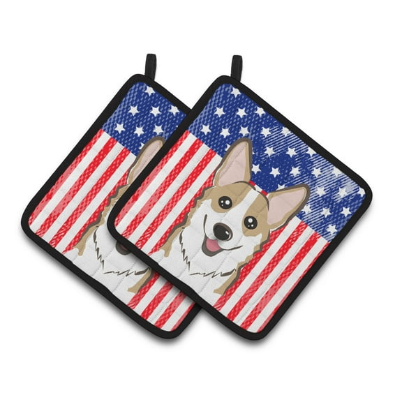 Carolines Treasures BB2183PTHD Flag and Sable Corgi Pair of Pot Holders , 7.5HX7.5W, multicolor