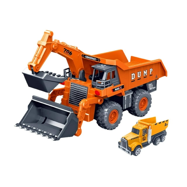 Vehículo de construcción de juguete, coche de inercia, artículos para fiestas, coche de ingeniería con brazo giratorio naranja