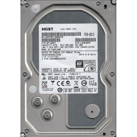 HDS5C4040ALE630 P/N: 0F14697 MLC: MPL3B0 Thailand HGST 4TB