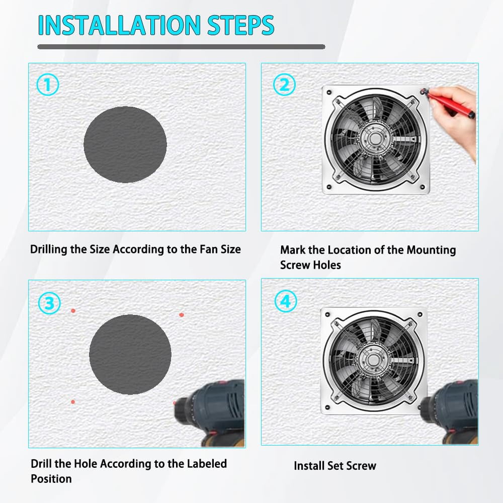 Sherry 6 inch Exhaust Fan, 382CFM Wall Mounted Vent Fans, Ventilation Blower for Ceiling Bathroom Attic Window Basement Ventilation Fan, 110V 40W