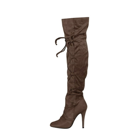 

EQWLJWE 2022 Booties for Women s Comfortable Suede Cross Lace Side Zipper Over The Knee High Heeled Boots Deals Discount Clearance