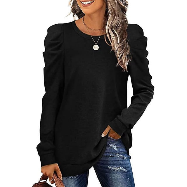 Womens Sweatshirt Crew Neck Puff Sleeve Pullover Sweaters Winter Clothes Trendy Flowy