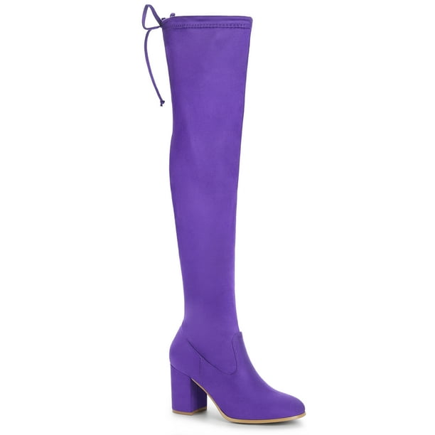 Unique Bargains Women s Chunky Heel over The Knee High Boots Purple Size 7 Walmart
