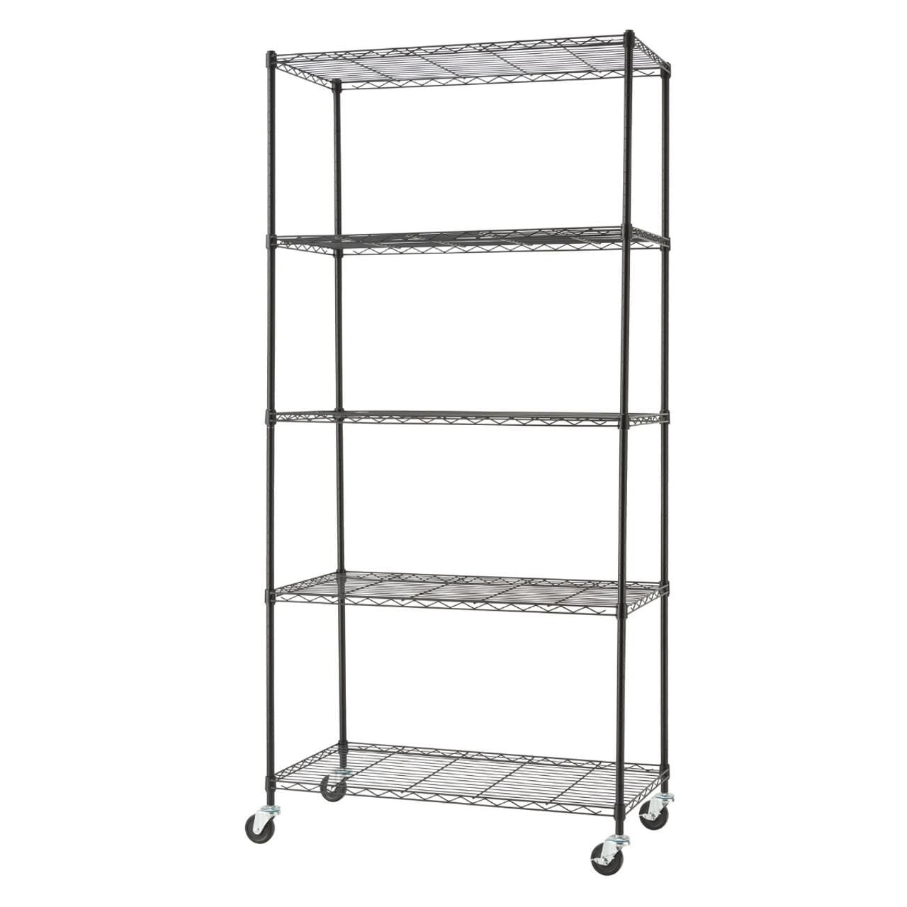 TRINITY Basics 5-Tier Wire Shelving Rack | 36 x 18 x 76 | Includes Wheels | NSF | Black