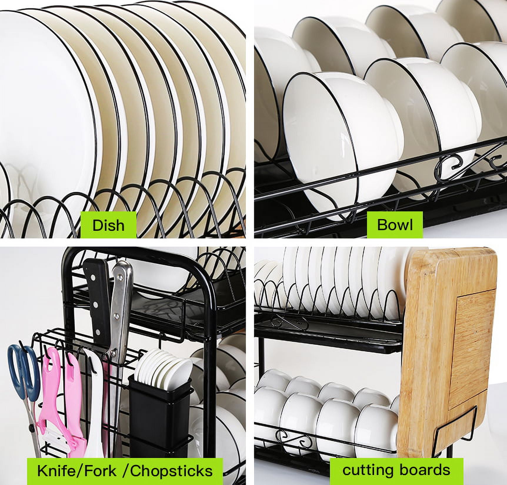 Durane Dish Drainer | 2 Tier Aluminium dish drying rack | Dish Drainer with  Detachable Plastic drip tray |Utensil and Cup Holder |Dish rack for