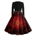 thumbnail image 5 of Women's Casual Fashion Long Sleeve Christmas Graphic Printed Vintage V-Neck Retro Print Long Dress for Holiday Casual Occasions and Everyday Wear,Coffee,2XL, 5 of 6