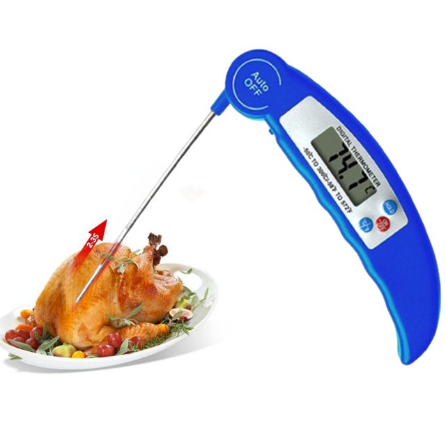 Djiypn Fast Read Digital Thermometer Cooking Food and Meat, Waterproof Auto OFF Bright LCD Screen, Motion Sensing Food Thermometer for Kitchen Oven Grill Candy BBQ, Blue