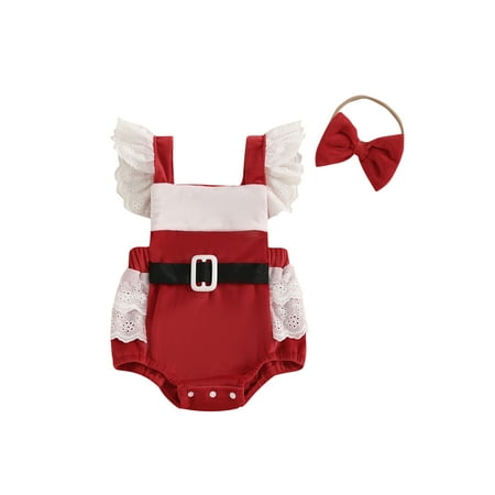 

Mioliknya Baby Girls Rompers Christmas Clothes Bodysuits with Headband