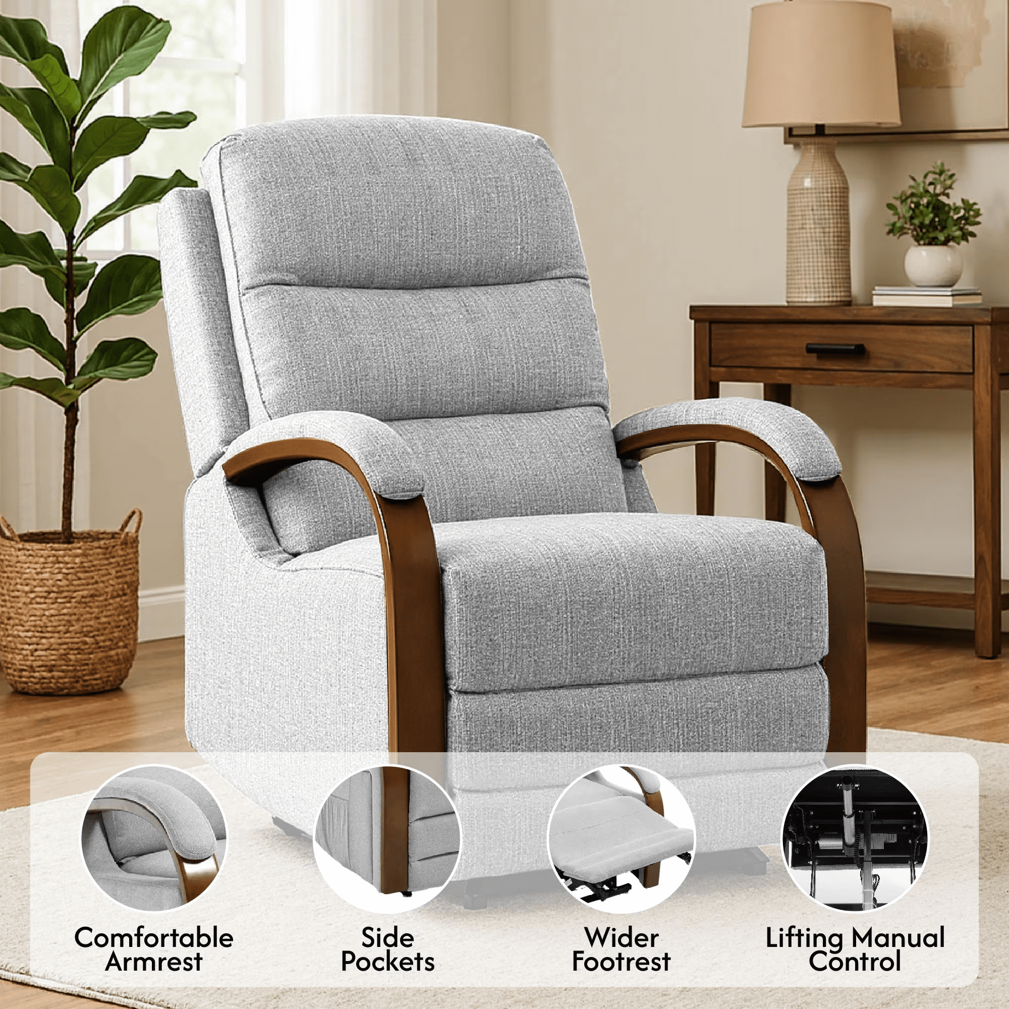FlexiSpot Dual Motor Recliner Chair, Adjustable Recliner with Lumbar Support and Padded Seat Backrest for Living Room, Gray