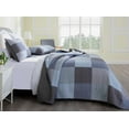 thumbnail image 2 of Chezmoi Collection Axel 3-Piece Plaid Checkered Grid Patchwork 100% Vintage Washed Cotton Quilt Set, Queen Size, 2 of 7