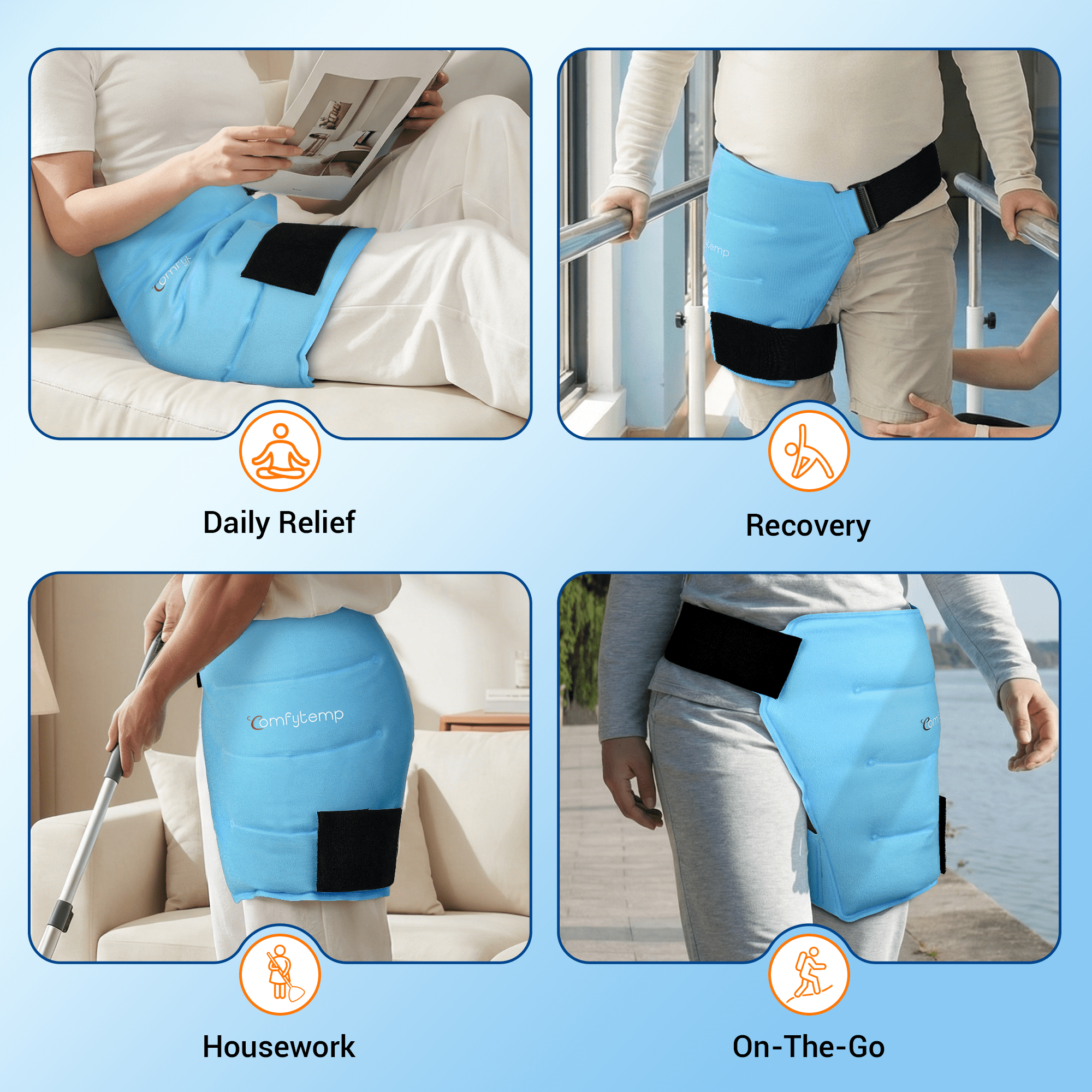 Comfytemp large Hip Ice Pack Wrap for Hip Surgery, Sciatica, Fracture, Pain Relief (L)