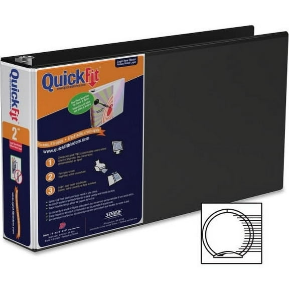 QuickFit Landscape Round Ring View Binder for Spreadsheets 2" Binder Capacity - Legal - 8 1/2" x 14" Sheet Size - Round Ring Fastener(s) - 2 Internal Pocket(s) - Black - Recycled - Heavy Duty - 1 Each