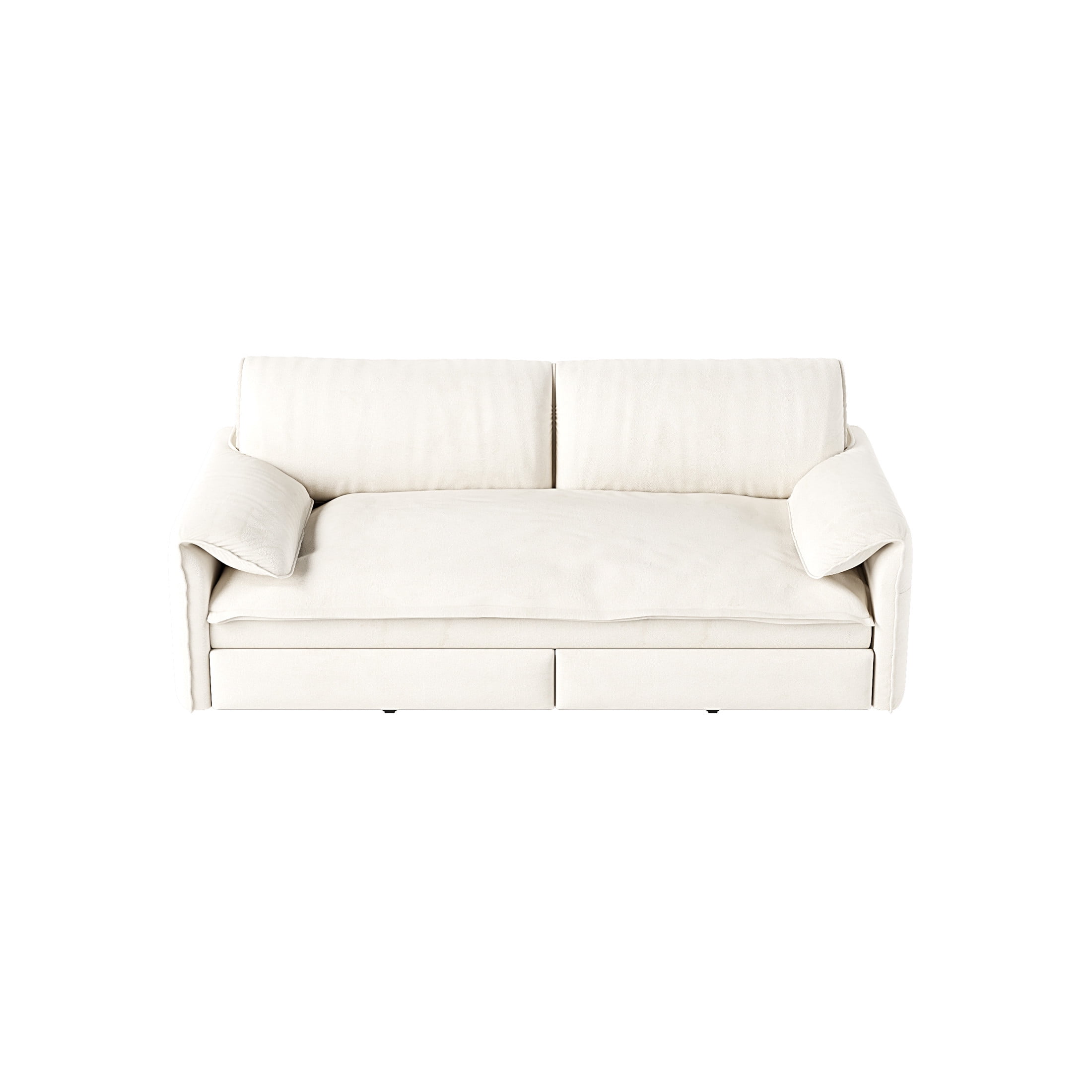 Noble House Alver Velvet Pull Out Loveseat Sofa Bed, 3-in-1 Convertible Queen Sleeper with Side Pocket, Beige White