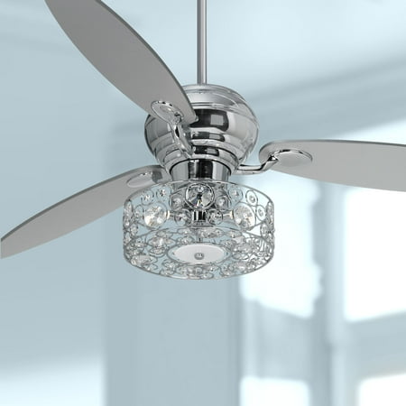 60 Casa Vieja Modern Ceiling Fan With Light Led Dimmable Remote Chrome Silver Blades Crystal Circles For Living Room Kitchen