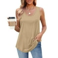 thumbnail image 2 of BiZtdJrK Womens Solid Basic Tanks Sleeveless Crew Neck Curved Hem Blouse Casual lightweight Tank Tops Khaki M, 2 of 5