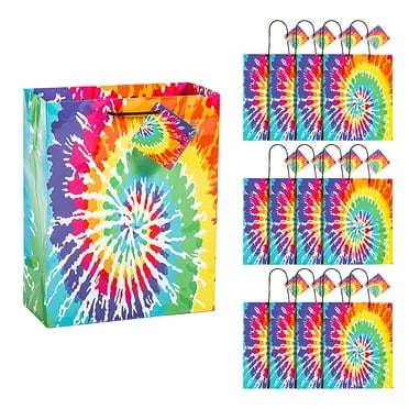 Fun Express 7 1/4" x 9" Medium Tie-Dye Gift Bags with Tags - 12 Pc