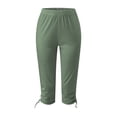 thumbnail image 6 of Capri Leggings for Women Summer Casual Elastic High Waist Drawstring Ruched Hem Workout Yoga Cropped Capris Pants, 6 of 7