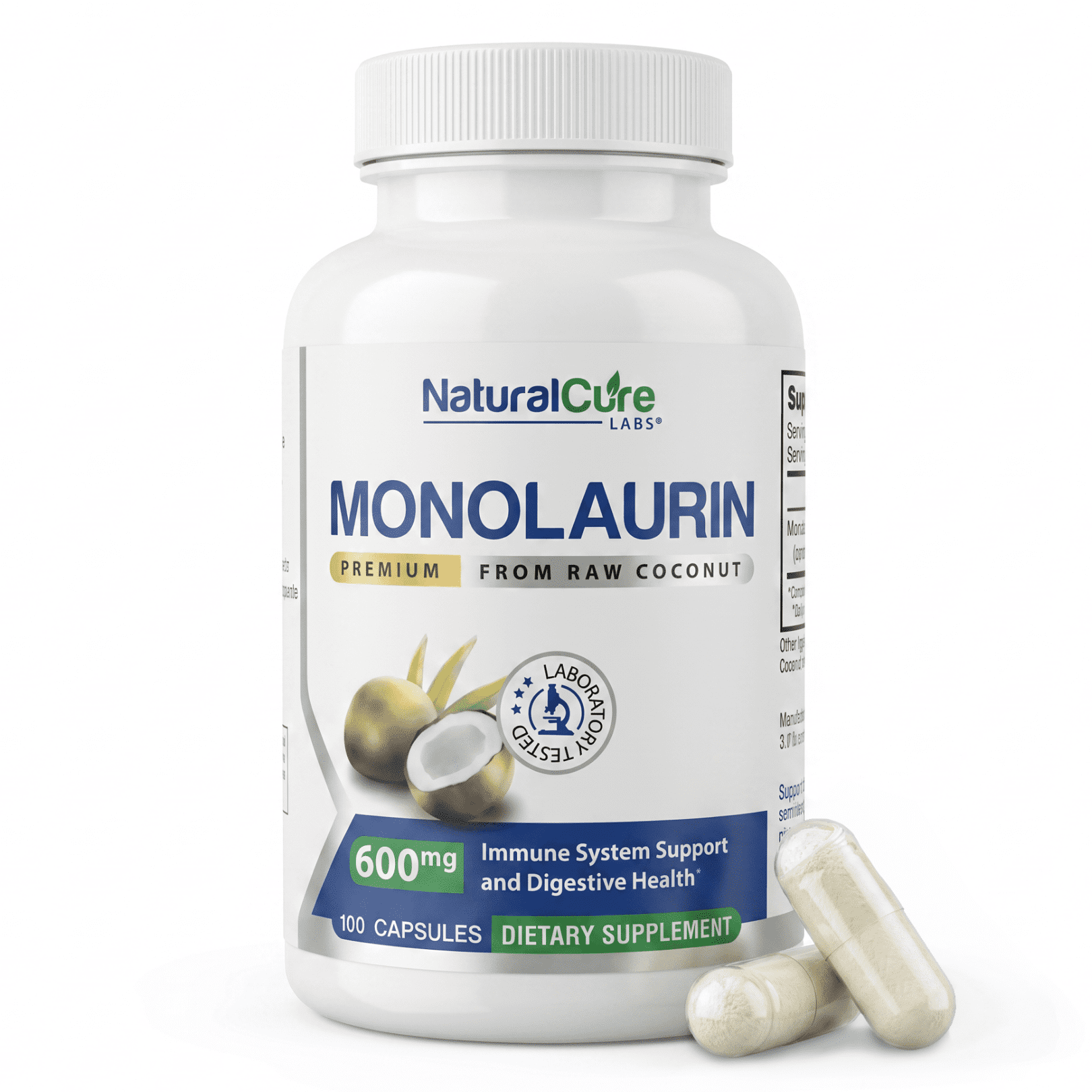 Monolaurin 600mg - Premium Dietary Supplement Formula - 100 Vegan Capsules - Natural Cure Labs