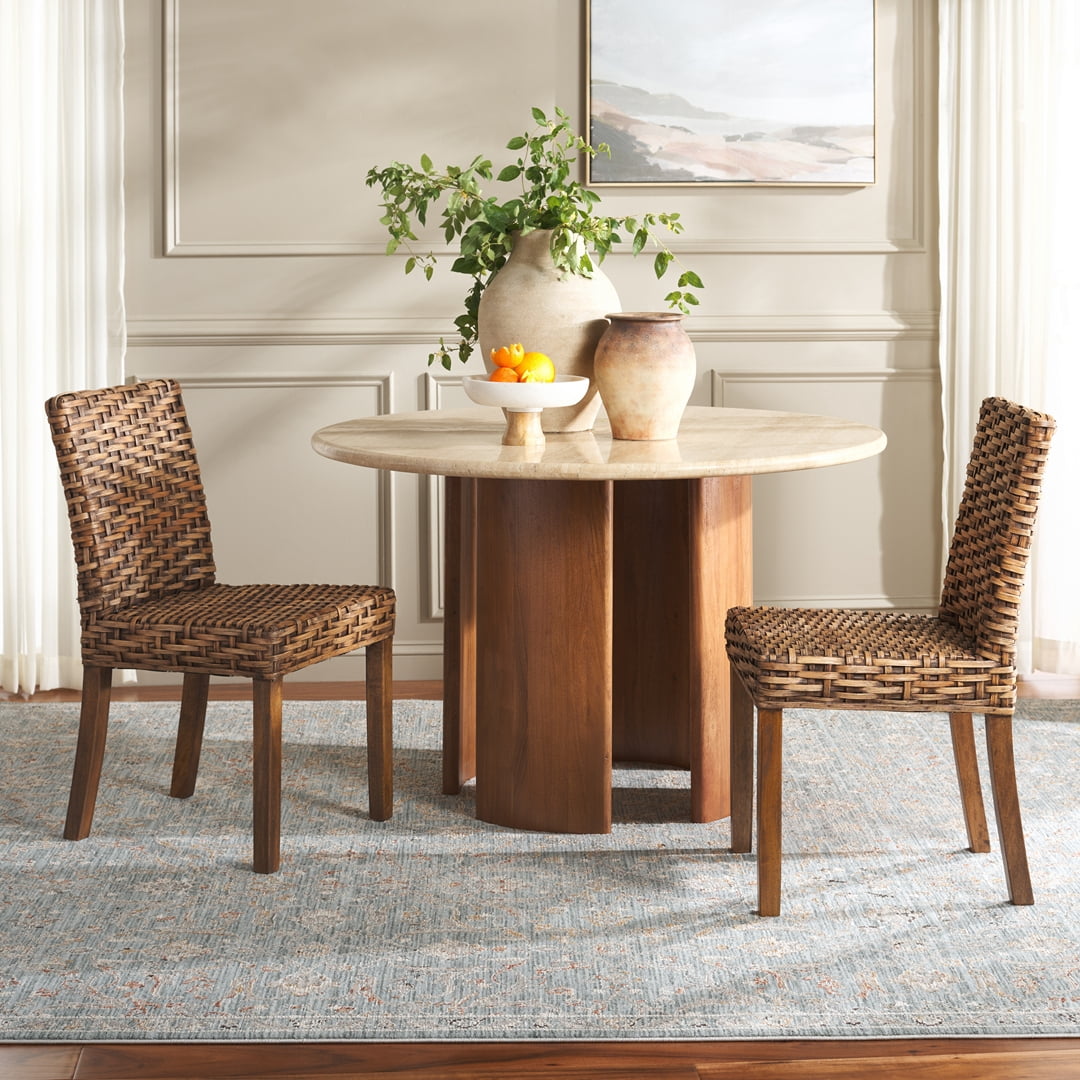 Safavieh Grove Wood and Rattan Coastal Side Chair, Brown (Set of 2)
