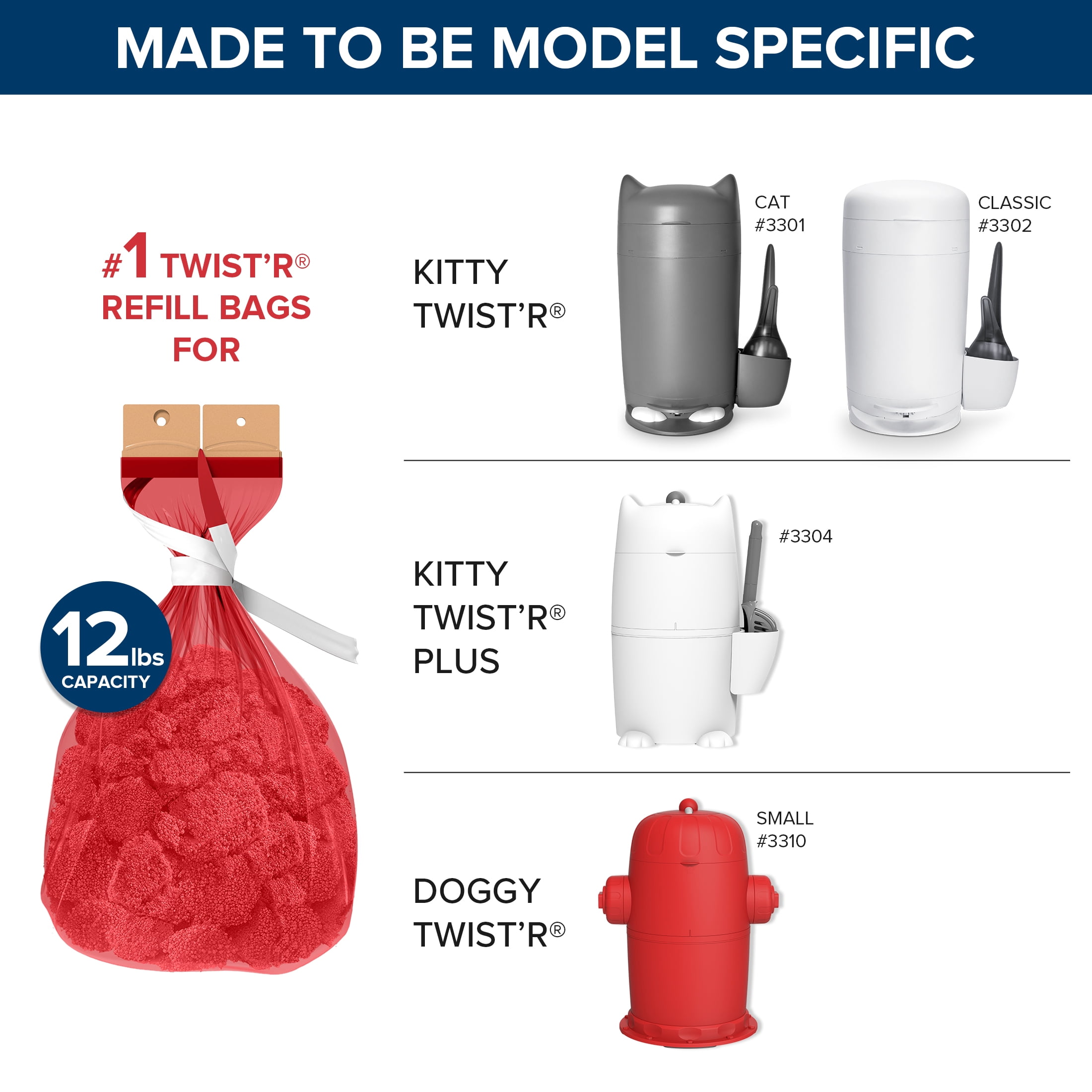 RED ROCKET 30pcs Refill Bags for Kitty & Doggy Twist'R, Refill Bags for Pet Twist'R Trash Can, 7-layer odor free refills for Cat Dog Baby Use (#1)