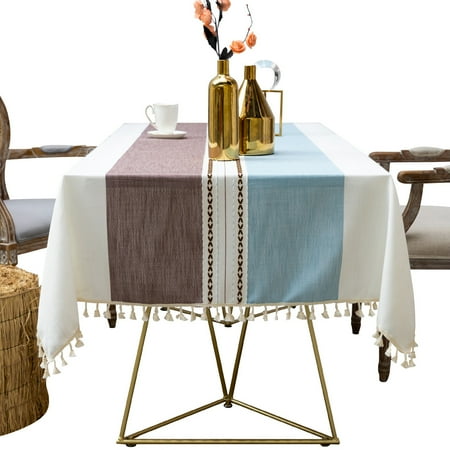 

Heavy Cotton Linen Fabric Table Cover Spillproof Tablecloth With Tassels Washable Lattice Tablecloth Used For Kitchen Dining Party Holiday-G-140*300cm