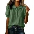 thumbnail image 3 of DailyChi Summer Sales Under $ 5 Women Linen Doll Collar Shirt Puff Sleeve Blouse Short Sleeve Loose Casual Summer Top, 3 of 9