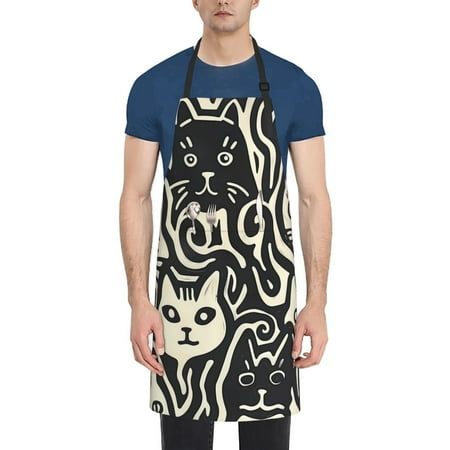 

Tebeau Abstract Cat Faces Pattern Print Waterproof Cooking Aprons Adjustable Bib Soft Chef Apron with 2 Pockets for Men Women