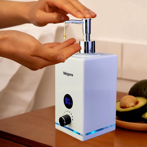 Calentador de aceite Meigons para masaje con 2 dispensadores de botellas de aceite, color blanco