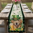 thumbnail image 4 of St Patricks Day Table Runner - 36 Inch Long Farmhouse Watercolor Dogs Green Shamrock Cotton and Linen Blended Dress Scarves Farmhouse Table Runner for Kitchen Dining, Coffee Table, 13" x 36", 4 of 8