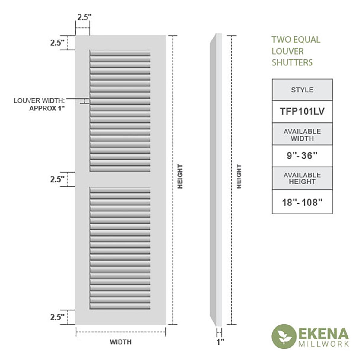 Ekena Millwork 15"W x 64"H True Fit PVC Two Equal Louver Shutters, Fire Red (Per Pair - Hardware Not Included)