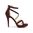 thumbnail image 6 of BLISSFUL STEP Women's Shoes Strappy Stiletto Heels Platform Ankle Strap Open Toe Faux Suede Sandals Burgundy 7, 6 of 8