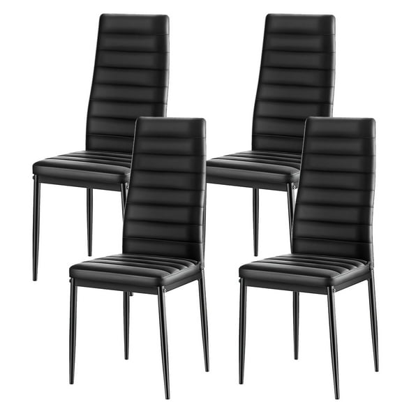 KFFKFF Set of 4 Modern Dining Chairs, Upholstered Leather Side Chairs with Padded Seats and Metal Legs, Space-Saving Design for Kitchen or Dining Room, Black