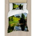 thumbnail image 3 of Nature Duvet Cover Set King Size, Lake by Meadow in a Sunny Day Rural Country Valley Scottish Summertime Landscape, Decorative 3 Piece Bedding Set with 2 Pillow Shams, Multicolor, by Ambesonne, 3 of 3