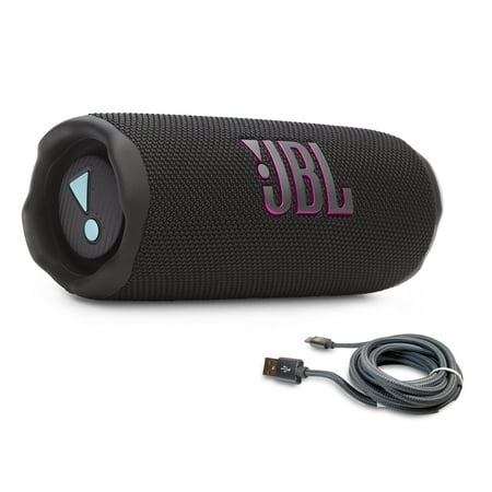 JBL Flip 7 Portable Bluetooth Speaker & 6ft USB-C Braided Cable Bundle - Black/Orange