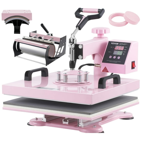 Máquina de prensado térmico VEVOR 38x38 cm para camisetas 5 en 1 rosa