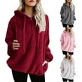 thumbnail image 7 of Lovskoo 2024 Women's Long Sleeve Sherpa Pullover Fuzzy Fleece Sweatshirt Hooded Sweater Winter Warm Quarter Zipper Pockets Cotton Coat Outwear Gray, 7 of 7