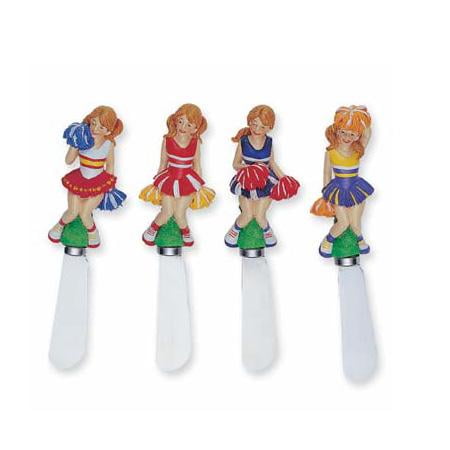 

Mr. Spreader 4-Piece Cheerleaders Hand Painted Resin Handle with Stainless Steel Blade Cheese Spreader/Butter Spreader Knife Assorted
