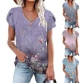 thumbnail image 5 of WREESH Fashion V-Neck Cap Sleeve T-Shirt Women's Summer Petal Top with Floral Print Gray, 5 of 5