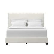 Willow Nailhead Trim Upholstered Full Bed, White Faux Leather