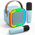 thumbnail image 4 of Blue Portable Bluetooth Karaoke Machine - 2 Mics, Colorful Lights, 5 Voice Effects, 5.0 Tech, Rechargeable, for Kids/Adults, Parties, Home/Outdoor Use, 4 of 6