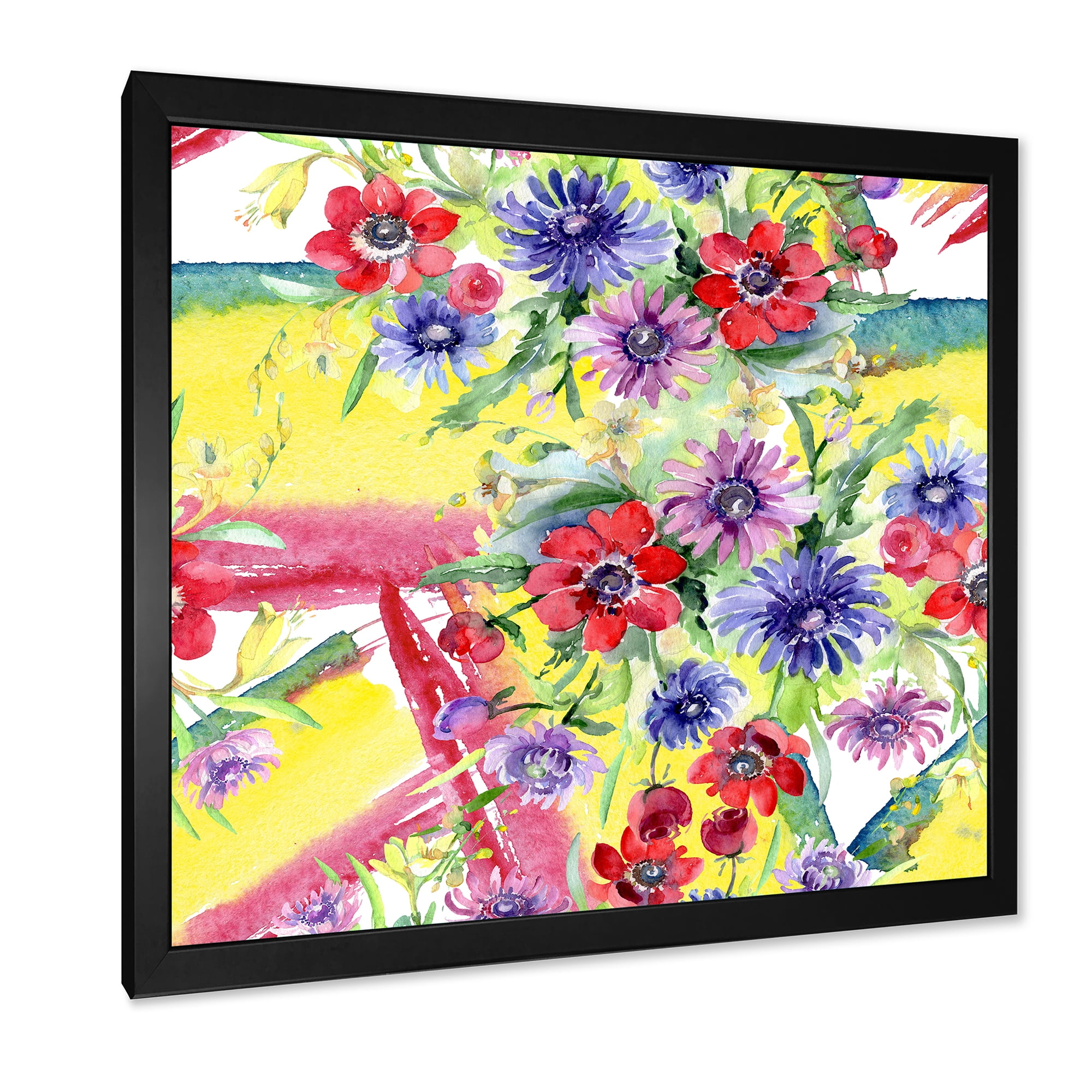 Designart 'Wildflowers and Vibrant Wild Spring Leaves V' Modern Framed Art Print